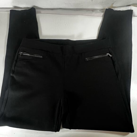 Ann Taylor Black Pull-on Straight Ankle Pants Large/Tall Zippered Pockets - Picture 3 of 16